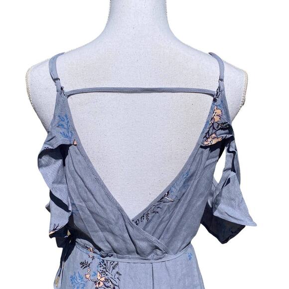 ASTR Gwyn Maxi Wrap Dress Blue Floral Women's Large ACDR94222 - Picture 8 of 15